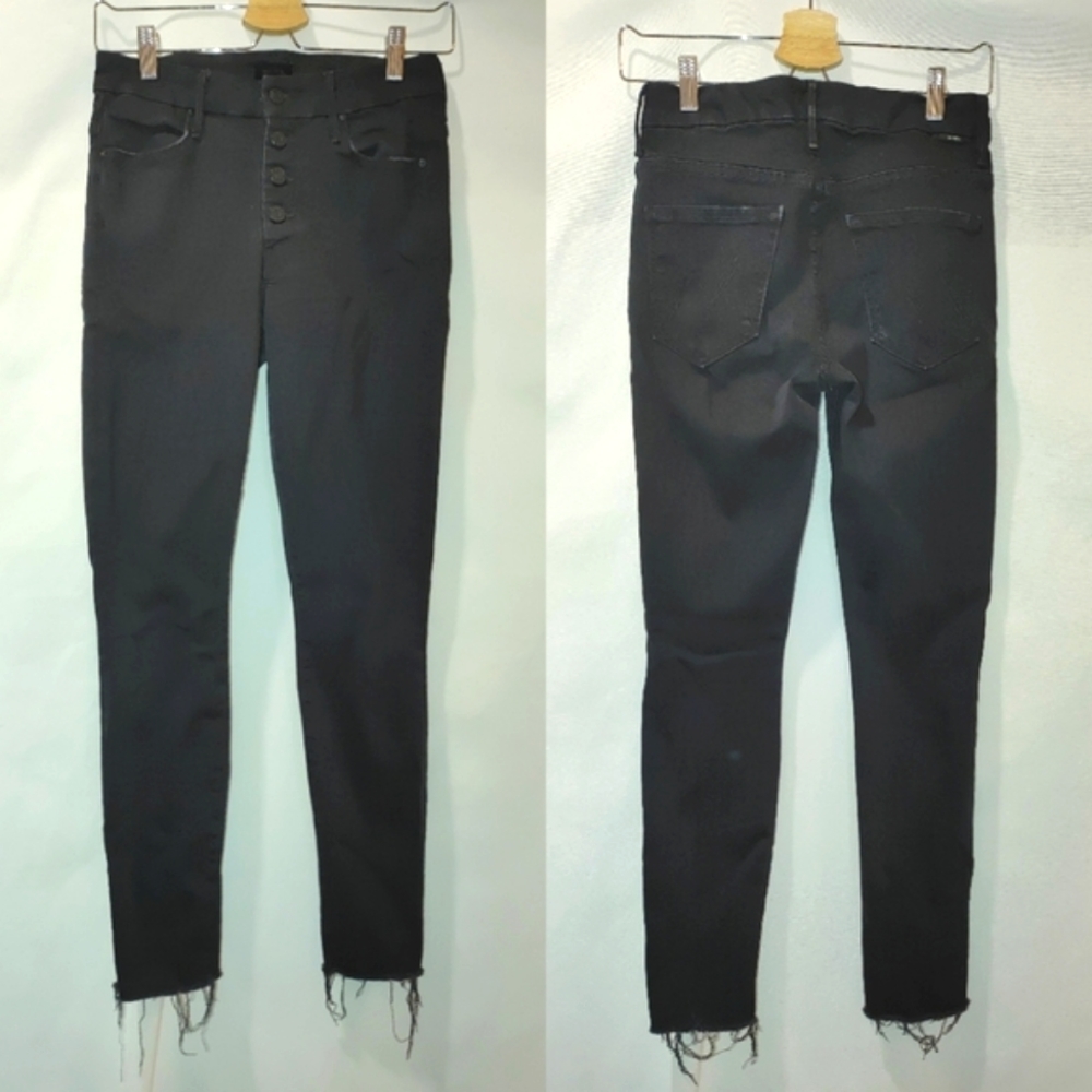 Mother The Pixie Ankle Fray Not Guilty Black Exposed Button Fly 27 Skinny